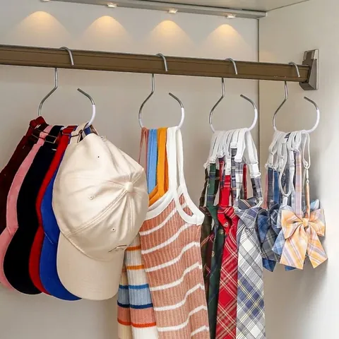 Multi-Functional Stainless Steel Round Ring Hat Hanger Closet Storage Rack Anti-Slip Hook For Cap Scarf Tie Bag Organization