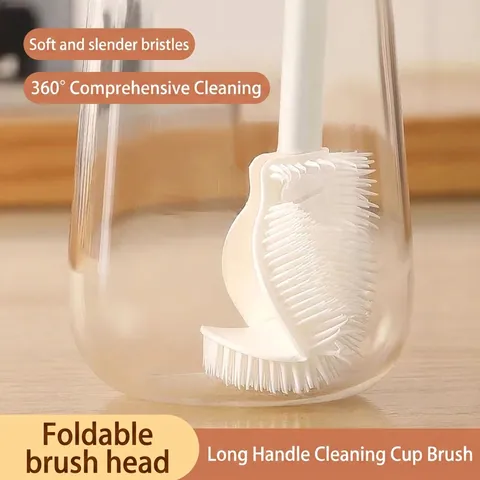 Flexible Long Handle Cup Brush Plastic White Bottle Cleaner 360 Degree Cleaning Brush For Thermos Milk Bottle Kitchen Tool