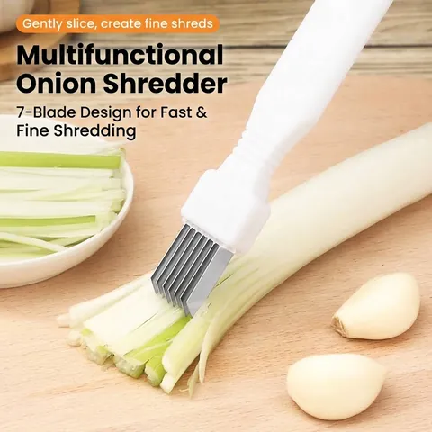 Stainless Steel Scallion Slicer Multi Blade Manual Green Onion Shredder Kitchen Vegetable Slicing Tool With Protective Cover White