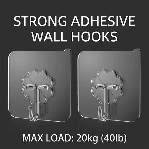 Heavy Duty Adhesive Wall Hooks Waterproof Transparent No Drill Seamless Hooks For Kitchen Bathroom Towel Storage Brushed Metal Hooks