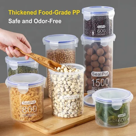 Airtight Plastic Kitchen Storage Container Transparent Food Jar With Sealing Lid For Cereal Grains Snacks Tea Organizer