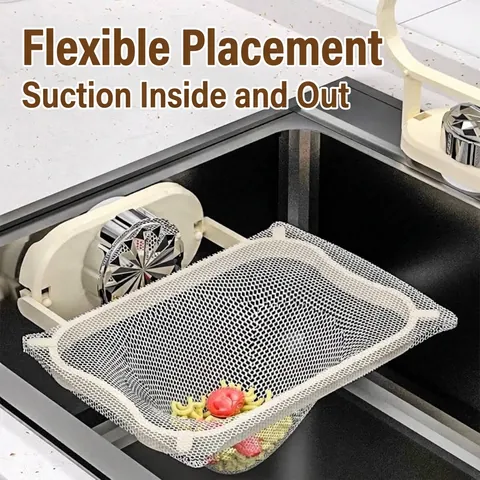 Suction Cup Kitchen Sink Filter Rack For Food Waste Foldable Drain Strainer Holder With Disposable Mesh Bags