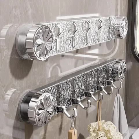 Water Ripple Vacuum Suction Cup Hook Rail PET Metal Drill Free Heavy Duty Wall Hook For Bathroom Kitchen Organizer
