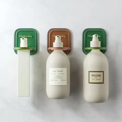 Wall Mounted No-Drill Shower Gel Holder Plastic Shampoo Bottle Rack Bathroom Kitchen Storage Organizer Happy Day Design