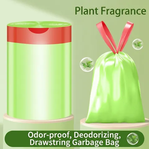 Wormwood Scented Drawstring Trash Bags Thickened Mosquito Repellent Garbage Bags For Kitchen Bathroom Home Green PE Plastic Bags