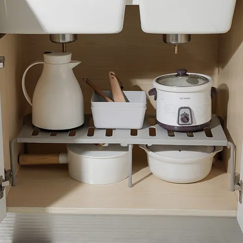 Expandable Kitchen Organizer Shelf Under Sink Cabinet Storage Rack ABS Layered Rack For Spice Pot Dish Home Storage