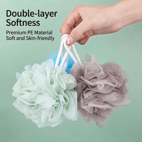 Large Mesh Bath Sponge Double Layer PE Shower Ball For Body Exfoliating With Hanging Rope Soft Bath Flower For Adults