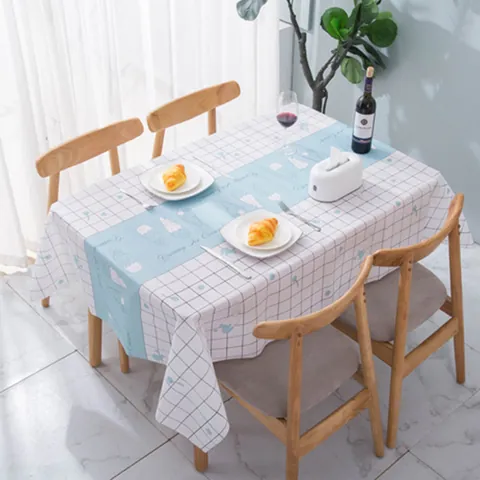 Nordic Style Waterproof PVC Tablecloth Oil-Proof Wipe-Clean Table Cover With Reindeer Grid Pattern For Home Kitchen Dining