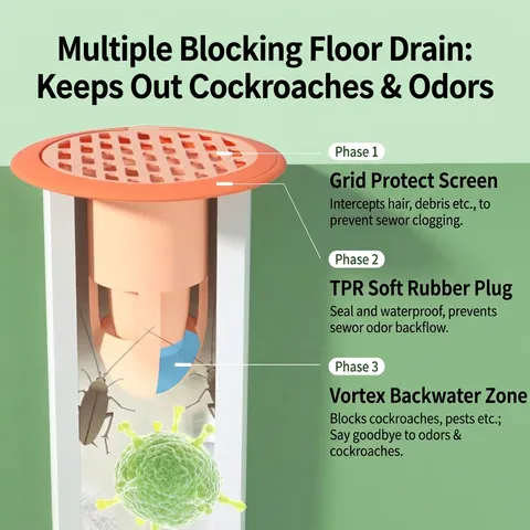 Bathroom Floor Drain Deodorant Core ABS TPR Sewer Anti-Odor Insect-Proof Hair Filter U-Shaped Water Seal Backflow Preventer