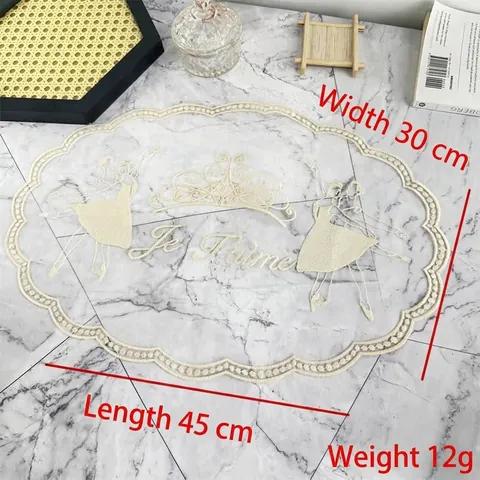 French Vintage Ballerina Embroidered Mesh Place Mat Elegant Lace Decorative Mat Je T'aime Romantic Table Decor For Dining Room