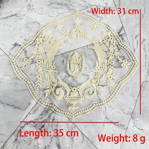 Vintage French Angel Embroidered Mesh Place Mat Floral Cupid Pattern Polyester Lace Applique For Sofa Home Decor Accessory