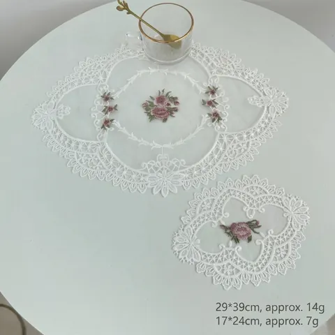 Hollow Mesh Rhombus Decorative Placemat Pink Floral Embroidery Lace Applique For Clothing DIY Handmade Patch Sewing Home Table Decor
