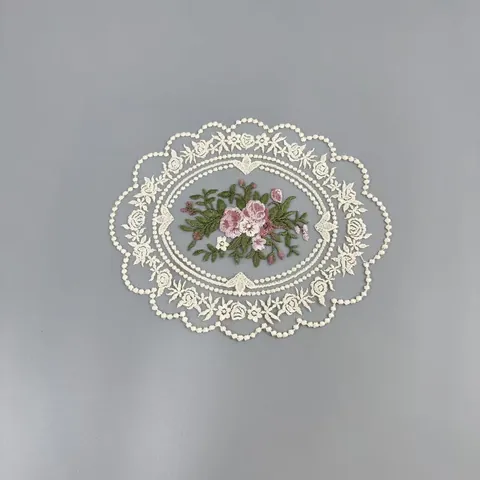 Floral Embroidered Wreath Placemat Vintage Lace Polyester Coaster Decorative Table Mat For Dining Room Bedroom Cabinet Korean Pastoral Style