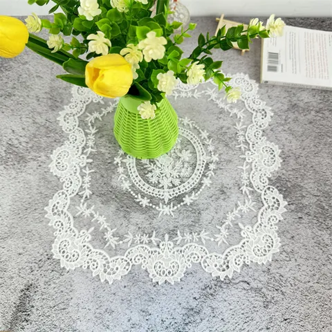 Vintage Embroidered Hollow Out Polyester Placemat Floral Lace Coaster Square Table Mat For Wedding Home Decoration
