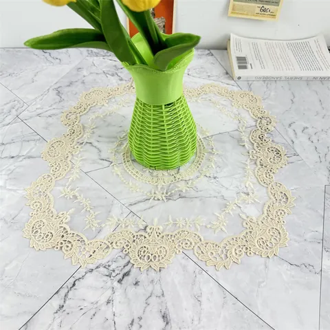 Vintage Embroidered Hollow Out Polyester Placemat Floral Lace Coaster Square Table Mat For Wedding Home Decoration
