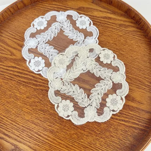 Embroidered Mesh Floral Coaster Lace Table Mat Round Polyester Decorative Vase Pad Photography Props Vintage Home Decor
