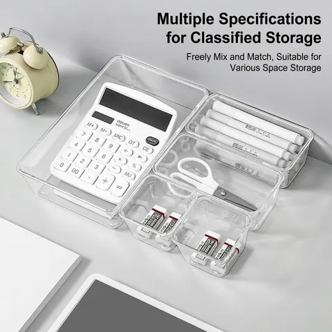 Transparent Plastic Drawer Organizer Box Modular Storage Bin For Desk Office Kitchen Cabinet Stationery Makeup Organizer