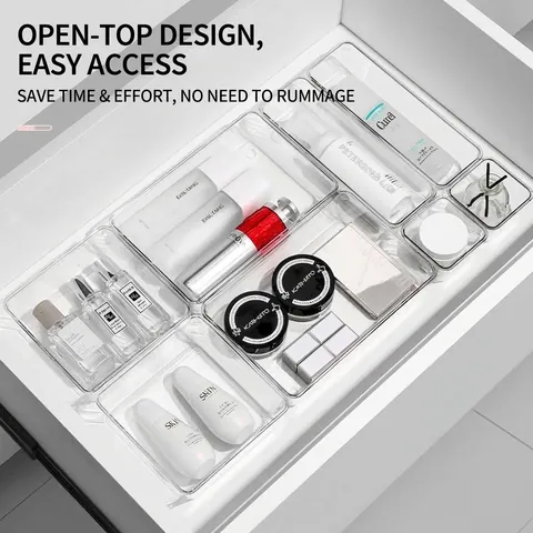 Transparent Plastic Drawer Organizer Box Modular Storage Bin For Desk Office Kitchen Cabinet Stationery Makeup Organizer