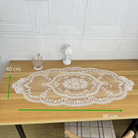 Camino de Mesa de Encaje Calado Vintage Europeo de Poliéster con Bordado Floral Mantel para Mesa de Café Decoración del Hogar