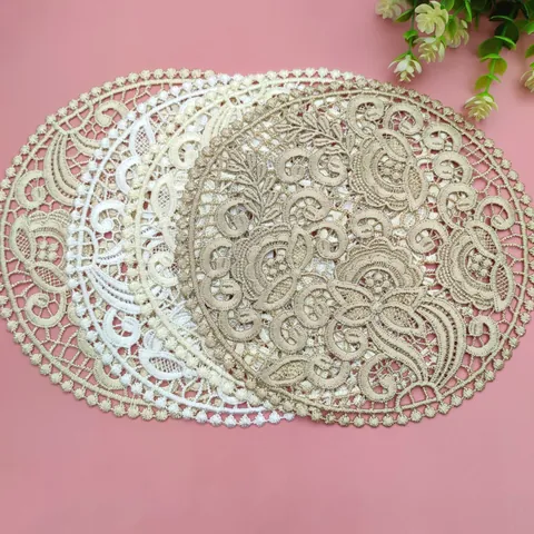 Vintage Embroidered Lace Placemat Hollow Out Round Polyester Floral Coaster Heat Insulated Table Decoration For Vase Tea