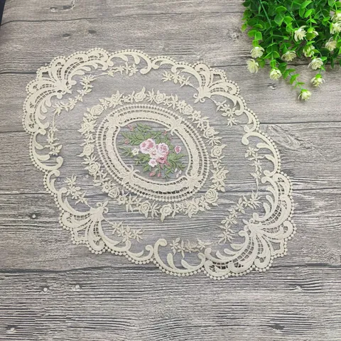 European Vintage Polyester Lace Embroidered Table Runner Hollow Out Floral Placemat Luxury Dust Cover Table Mat Photography Prop Home Decor