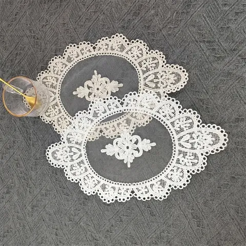 European Retro Embroidered Hollow Out Place Mat Polyester Mesh Lace Table Mat For Coaster Bowl Plate Home Dining Decoration