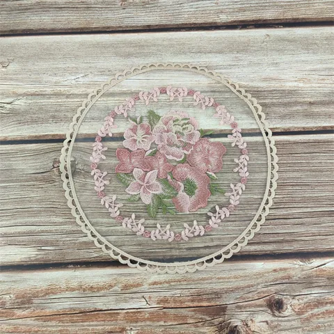 Mantel Individual Bordado de Encaje Vintage Francés Posavasos Redondo de Malla Floral Para Mesa de Comedor Decoración del Hogar