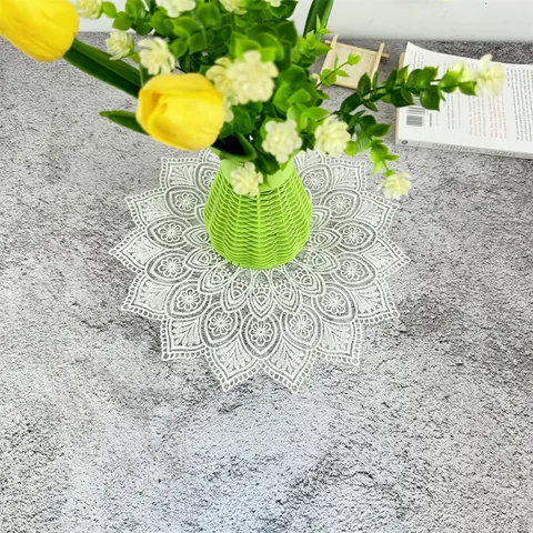 Tovaglietta in Pizzo Vintage Francese Tonda Ricamo Mandala Sottobicchiere Traforato Stile Pastorale Decorazione Tavola Bianco