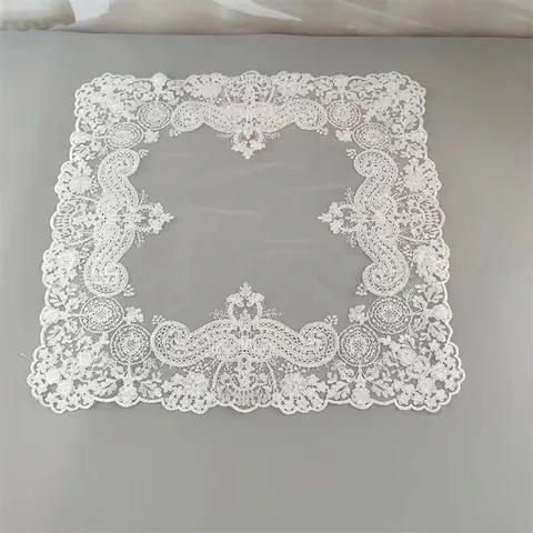 Tovaglietta in Pizzo Con Ricamo a Cordoncino Vintage Europeo Bianco Poliestere Quadrato Motivo Floreale Panno Antipolvere Mobili