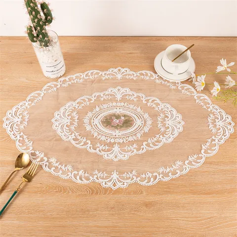 Camino de Mesa Vintage Europeo Encaje Bordado Ovalado Poliéster Calado Patrón Floral Decoración Hogar Para Mesa de Centro