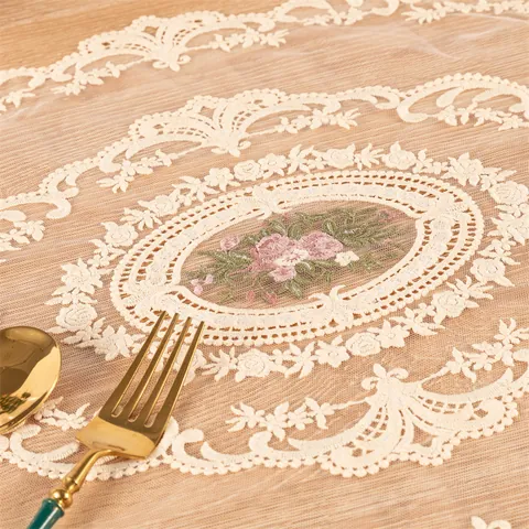 Camino de Mesa Vintage Europeo Encaje Bordado Ovalado Poliéster Calado Patrón Floral Decoración Hogar Para Mesa de Centro