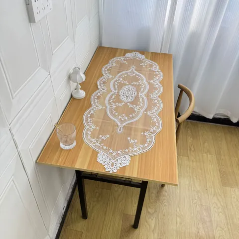 American Rustic Lace Embroidered Table Runner Hollow Out Floral Polyester Tablecloth For Wedding Banquet Home Dining Decor