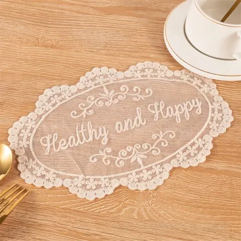 Vintage Embroidered Lace Coaster Polyester Floral Letter Table Placemat Scalloped Edge Decorative Cushion For Cup Coffee Pot