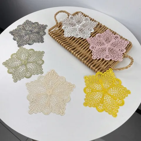 Exquisite Embroidered Flower Patch Decorative Coaster For Wine Cabinet Apparel Accessories Hollow-out Lace Floral Table Mat