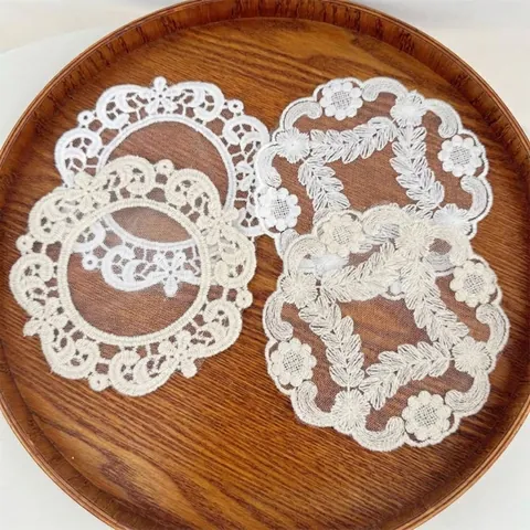 Embroidered Mesh Floral Coaster Lace Table Mat Round Polyester Decorative Vase Pad Photography Props Vintage Home Decor
