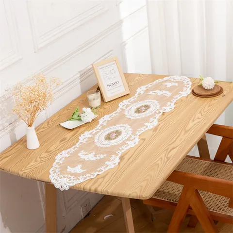 American Minimalist Lace Embroidered Table Runner Floral Hollow Out Mesh Decorative Table Mat For Dining Room Coffee Table Home Decor