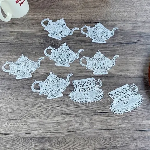 Sottobicchiere Ricamato Retro Poliestere Teiera Tazza Sagomato Tovaglietta Pizzo Tappetino Decorativo Per Casa Pranzo Matrimonio