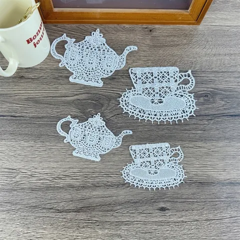 Sottobicchiere Ricamato Retro Poliestere Teiera Tazza Sagomato Tovaglietta Pizzo Tappetino Decorativo Per Casa Pranzo Matrimonio