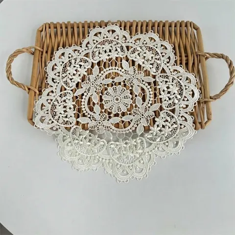 Round Polyester Hollow Out Embroidered Lace Place Mat Vintage Floral Cup Coaster Table Decor Dining Room Home Decor