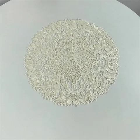 Vintage Round Polyester Embroidered Hollow Out Placemat Maple Leaf Floral Table Mat For Dining Room Bedroom Bedside Lamp Vase Decoration