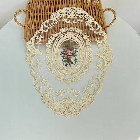 Vintage Geborduurde Kant Placemat Retro Opengewerkt Bloemvaas Mat Decoratieve Bruiloft Feest Tafelmat Fotografie Attributen Onderzetter
