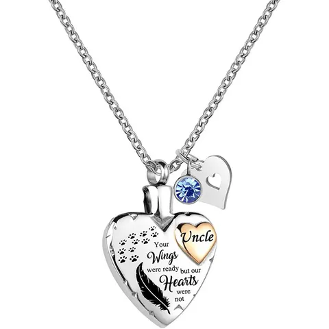 Collar de Urna de Corazón de Acero Inoxidable para Cenizas Colgante de Botella de Perfume Con Piedra de Nacimiento Ala Pluma Joyería Conmemorativa
