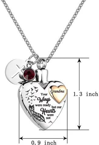 Collar de Urna de Corazón de Acero Inoxidable para Cenizas Colgante de Botella de Perfume Con Piedra de Nacimiento Ala Pluma Joyería Conmemorativa