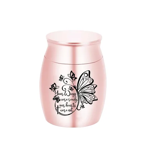 Stainless Steel Mini Cremation Urn For Pet Or Human Ashes Memorial Keepsake Jar With Butterfly And Cross Engraved Design