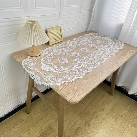 European Vintage Hollow Out Embroidered Lace Table Runner Polyester Floral Dust Cover For Nightstand Decorative Placemat