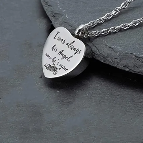 Heart Stainless Steel Urn Necklace Memorial Keepsake Pendant For Ashes Always His Angel Motorcycle Engraved Jewelry