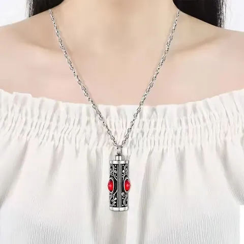 Edelstahl Zylinder Urnen Halskette Mit Geburtsstein Gedenkanhänger Filigran Graviert Asche Halter Schmuck Für Damen Herren