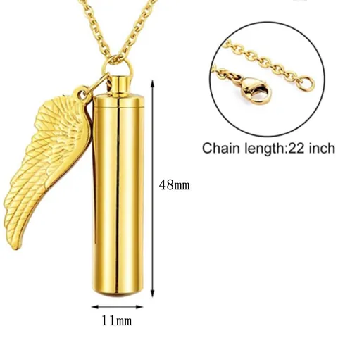 Titanium Steel Cylindrical Perfume Bottle Urn Necklace For Men Women Openable Memorial Pendant With Wing Charm Minimalist Jewelry