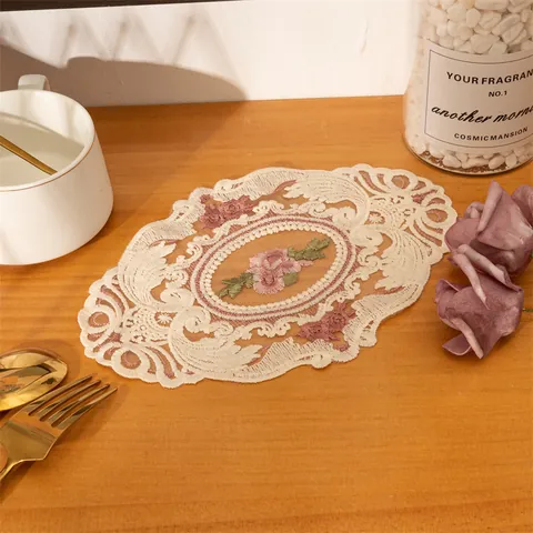 Vintage Floral Embroidered Lace Coaster Elegant Windmill Pattern Place Mat Retro Table Mat For Home Kitchen Decoration