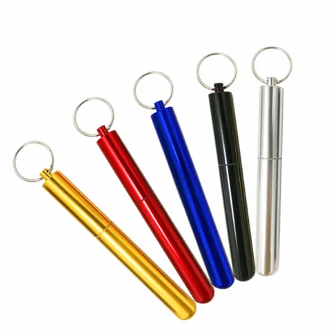 Portable Telescopic Straw Set 304 Stainless Steel Reusable Straw With Aluminum Alloy Case Storage Tube Metal Keychain
